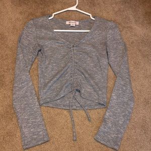 Grey rouched tie front crop top
